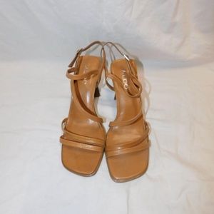 Aldo Square Open-Toe Brown Heels (Size 7 Women's)